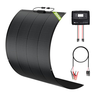 ชุดแผ่นพลังแสงอาทิตย์ 200W สําหรับรถยนต์คาราวาน คาร์เวน รถบ้าน พร้อมแผ่นพลังแสงอาทิตย์ครึ่งยืดหยุ่นและ IP67 5 ขั้นตอนชาร์จ pwm เครื่องควบคุมพลังแสงอาทิตย์สําหรับ AGM GEL WET CALCIUM LiFePO4 และแบตเตอรี่ LTO