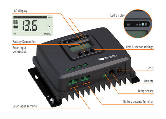 แบตเตอรี่ LFP Off Grid จิติมาตรการจอ 12V/24V MPPT RV Solar Charge Controller