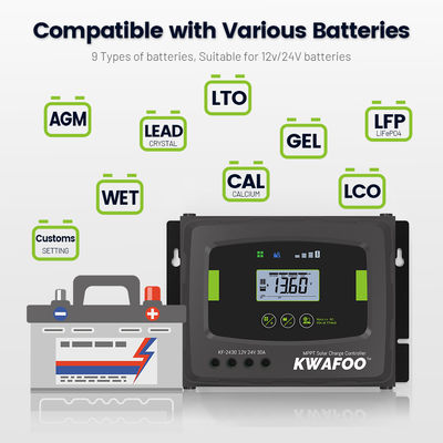 6 ระยะการชาร์จ mppt 30a เครื่องควบคุมการชาร์จแสงอาทิตย์