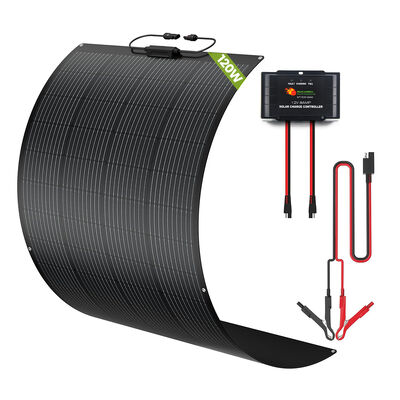 ชุดแผงโซลาร์เซลล์ RV น้ำหนักเบา 100W 120W สำหรับระบบ 12 โวลต์ สำหรับรถบ้าน พร้อมตัวควบคุมการชาร์จแบบสมาร์ทกันน้ำ IP65 สำหรับแบตเตอรี่ทั้งแบบตะกั่วกรดและลิเธียม